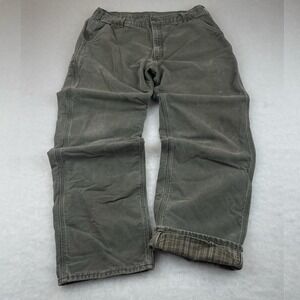 Carhartt Carpenter Pants Flannel Lined Men's 38x32 Green Dungarees Work Wear
